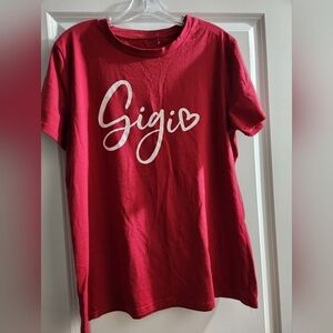 Red Graphic Tee with Heart Design "GiGi